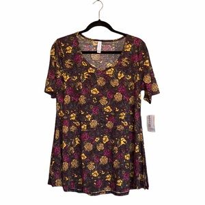 LuLaRoe PERFECT T Floral Roses Grey Size S NWT